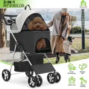 Dog Stroller Adjustable Canopy Pet Travel Carrier Detachable Basket Folding Cart