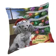 Christmas Poodles Dog with Presents Throw Pillow 14x14