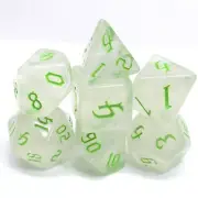 New 7 Piece Polyhedral Aurora The Chaos Green Font Dice Set W/ Dice Bag D&D RPG