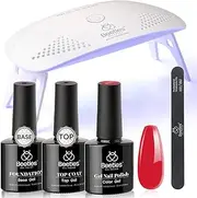 beetles Gel Polish Red Gel Nail Polish Kit with UV LED Light and Base Gel Top Coat Starter Kit, Red Soak Off Popular Gel Polish Set with Lamp Nail File for DIY Home Manicure