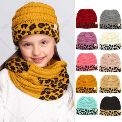 C.C Kids 2-5 Years Leopard Animal Print Ribbed Knit Beanie Hat