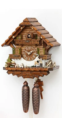 Cuckoo Clock Black Forest house with moving wood chopper KA 885 EX NEW