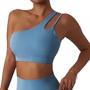 [Ausing] Women's Yoga Sports Bra Sexy One Shoulder Padded Sports Bra Cutout Straps Tank Tops Push Up Medium Support Yoga Bra Backless Sleeveless Crop Tops for Gym Workout Fitness Running S-XL