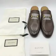 NEW Dark Chocolate Brown Leather Princetown Gucci Mule Slipper Loafers EU 35