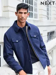 Navy Blue Borg Lined Western Jacket with Wool (809334) | $162