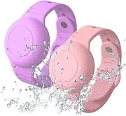 Aircawin Waterproof Airtag Bracelet for Kids,2 Pack Silicone Hidden Airtag Wristband Kids,Anti-Lost Apple Airtag Holder Case for Toddler,Airtag Case Cover Watch Band GPS Tracker for Child Pink+Purple