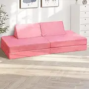 Oikiture Floor Couch 6Pcs Kids Sofa Set Play Couch Modular Lounge Chair Pink