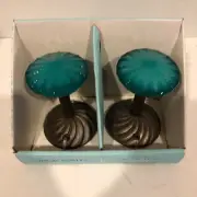 Cynthia Rowley NY Teal Glass Curtain Tiebacks/Hooks