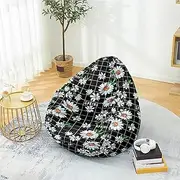 Morbuy Bean Bag Cover 3D White Flowers Sofa Cover Lazy Lounger Bean Bag No Filler Detachable Washable Puff Sofa Lounge Recliner Sac for Indoor Outdoor (XL,Black Plaid)