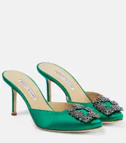 [Manolo Blahnik] Manolo Blahnik Hangisimu 70 embellished satin mules AU 5 green