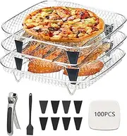 Square Air Fryer Rack Set,Upgrade 8 inch Three Layers Stackable Dehydrator Rack,Air Fryer Basket Tray,Adjustable height Air Fryer Accessories for Gowise Cozyna Ninja Airfryer,Oven (3-1)