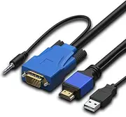 HDMI to VGA Video Adapter Converter Cable with Audio Support and USB Power Gold-Plated Active 1080P Cord for HDTV PC Laptop Projector Monitor DVD (1m / 3.28ft, HDMI->VGA (Blue))