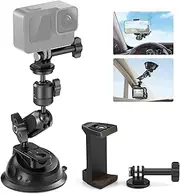 NEEWER Suction Cup Mount for iPhone GoPro Action Camera with Magic Arm & 360° Pan 90° Tilt Ball Head, Quick Buckle Lock Outside Windshield Car Mount with Phone Holder Camera Mount Adapter, CA029