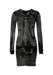 Jean Paul Gaultier Denim Trompe L'Oeil Printed Stretch-jersey Mini Dress - Black Grey - M (UK12 / M) M (UK12 / M)