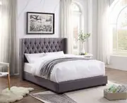 Bologna Premium Fabric Queen Bed Frame Grey