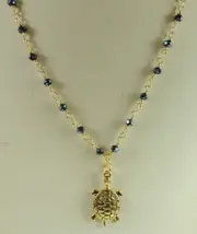 Crystal Bead & Chain Necklace Chain with Turtle Handcrafted