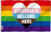 Anley Fly Breeze 3x5 Feet Everyone Is Welcome Here Progress Pride Flag - Vivid Color and Fade proof - Rainbow Transgender Lesbian LGBT Flag Polyester with Brass Grommets 3 X 5 Ft