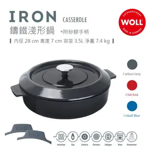 Woll 德國歐爾-IRON 28cm淺型鑄鐵鍋 灰色/藍色 賠本價 破天荒低價