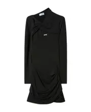 Off-White Off Stamp Twist Detailed Long-Sleeved Dress IT42 Black