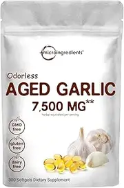 Micro Ingredients Odorless Garlic 7500mg Per Servings, 300 Softgels | 2 Years Aged Garlic Extract, Grown Allium Sativum Bulb | Potent Antioxidant Supplement, Immune Support, and Heart Health