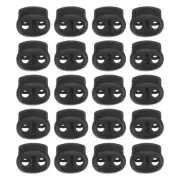0.7x0.8" Cord Locks, 30 Pack Double Hole Spring End Toggle Stopper, Black