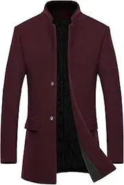 [Gsywaipei] Mens Collar Wool Blend Overcoat Winter Trench Coat Slim Fit Casual Single Breasted Business Peacoat, Red, Large