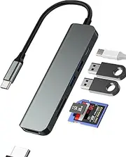 HDMI SD Micro SD Card Reader USB 3.0 Ports Charging Adapter 6in1 USB C Hub Splitter for MacBook for IPad for iPhone 16 15 Pro Max Laptop Docking Station Multiport Type C Computer Monitor Accessories