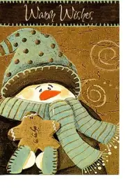 SNOWMAN LOVERS!! BUNDLED UP SNOWMAN WITH GINGERBREAD COOKIE CHRISTMAS CARD (7)