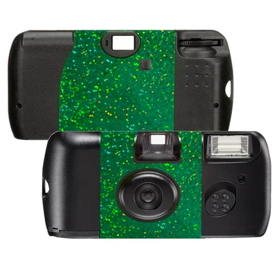 10 Holographic Sequins Emerald Green Single Use Disposable Cameras, SL56026-10pk