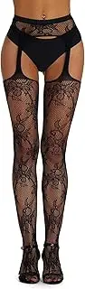 [ohmydear] Fishnet Tights for Women High Waisted Garter Pantyhose Plus Size Lace Patterned Thigh High Stretchy Sexy Stockings