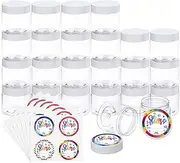 Habbi 24 Pack 6 OZ Clear Slime Containers, Small Plastic Jars with White Lids & Stickers, Round Empty Refillable Storage Containers for Candy, Beads, Art Crafts, Travel, Kitchen & Household