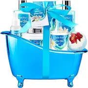 Luxury Bath Gift Set, Birthday Large Basket Relaxing at Home Spa Kit for Women Scented Ocean & Vanilla, Includes Bath Bombs, Salts, Shower Gel, Body Butter Lotion & More spa gift baskets