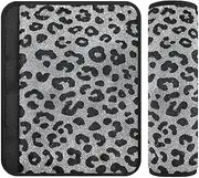 Fake Glitter Leopard Print Grey 2 pcs car Shoulder Strap pad, Release Stress to Your Neck and Shoulders, Seatbelt Cover for Adults for Most Cars Backpack Airplane 10x7.7 in