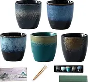 Ceramic Tea Cup Set of 7, Mini Ceramic Chinese Kung Fu Tea Cup, Japanese Tea Cup, Sake Cup, Ceramic Tea Set, Coffee Cup Set for Home, Outdoor and Office (5 Color)