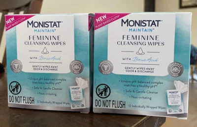 PACK 2 MONISTAT Feminine Cleansing Wipeswith Boric Acid odor discharge mujer