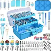 236 Pcs Baking Accessories with Storage Case, Cake Decorating Tools Supplies Kit, Cake Decorating Supplies with Piping Tips, Couplers, Bags, Cookie Cutters & More Baking Supplies Baking Cups Scrapers