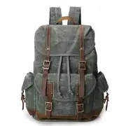 Vintage Oil Waxed Canvas With Leather Waterproof School Backpack