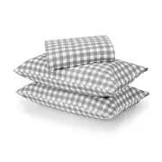 Gingham Cotton Flannelette Sheet Set - King Bed, Grey
