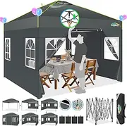 COBIZI 10x10 Pop up Canopy Tent with Sidewalls One Person Setup, Easy Outdoor Commercial Event Gazebo Shelter Enclosed Waterproof, with Air Vent, 4 Sandbags for Garden,Party,Grey