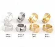 Band Ring Hammered Round Blank Adjustable Raw,Shiny Silver-Gold 12mm Blank 5491