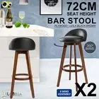2X Wooden Bar Stool Swivel Barstools Dining Chair Kitchen Leather LEILA BLACK