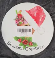 Round Seasons Greetings w/ Reindeer 6" wood standee (sealed)