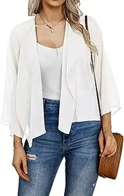 [Gosunny] Summer Cardigans for Women Open Front Bolero Shrug Short Chiffon Jackets Casual Scarf, White, S