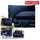 Cooling Twin Sheet Set - 3 Piece Rayon Bamboo Bedding in Dark Blue