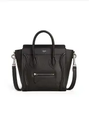 Celine Nano Luggage Bag in Drummed Calfskin Black