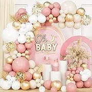 161Pcs Blush Dusty Pink Balloon Garland Arch Kit, Retro Pink White Balloons Champagne Confetti Balloons for Birthday Party Girl Baby Shower Garden Tea Party Bachelorette Bridal Wedding Decorations