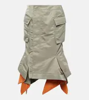 [Sacai] Sacai Ruffled twill cargo midi skirt AU 8 green