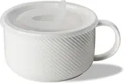 Adewnest Oversized Soup Bowl with Handle: 38 oz Ceramic Soup Mug with Lid - Microwave Safe Jumbo Food Storage Container for Ramen Cereal Breakfast Meal Prep Office Lunch Dorm Living - White 6 Inch