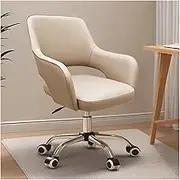 Executive Chair Mid Back Leather Chair with Rolling Wheels,Swivel Vanity Chair Armrests Chair for Bedroom,Comfy Upholstered Ergonomic Task Chair(Khaki)