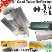 Hydroponics 6" Cool tube Reflector 600w HPS MH Grow Light Ballast With Hanger
